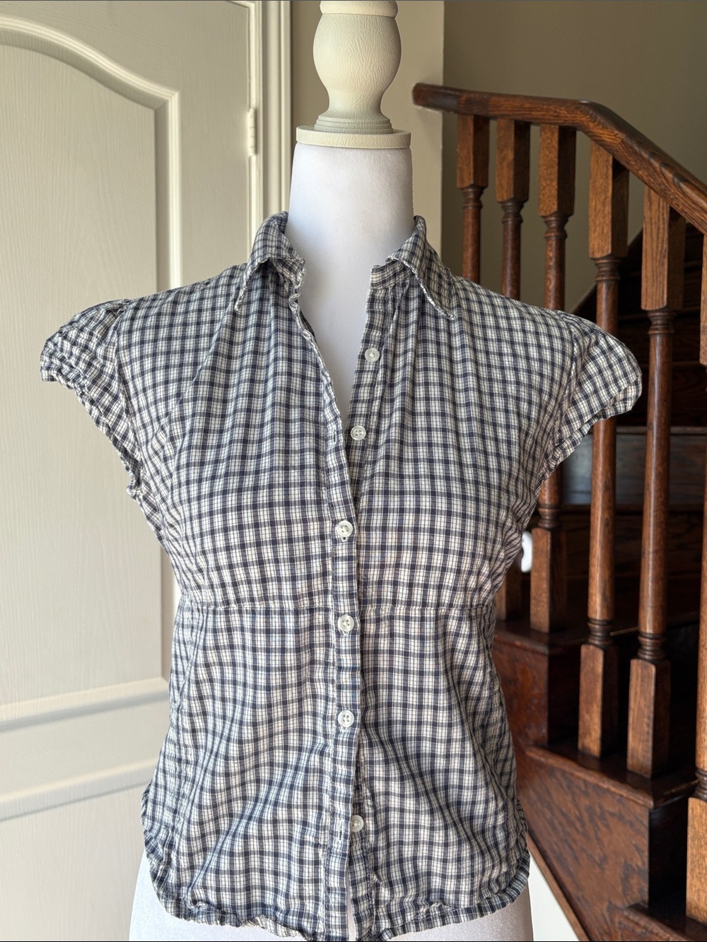 Cotton Blue Plaid Fitted Button Up with Tie by MTLA